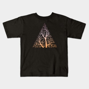 Stylized tree branches in triangle frame - pink, purple, and orange gradient Kids T-Shirt